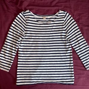 J. Crew Navy & White Striped 3/4 Length Sleeve T-Shirt Sz Medium